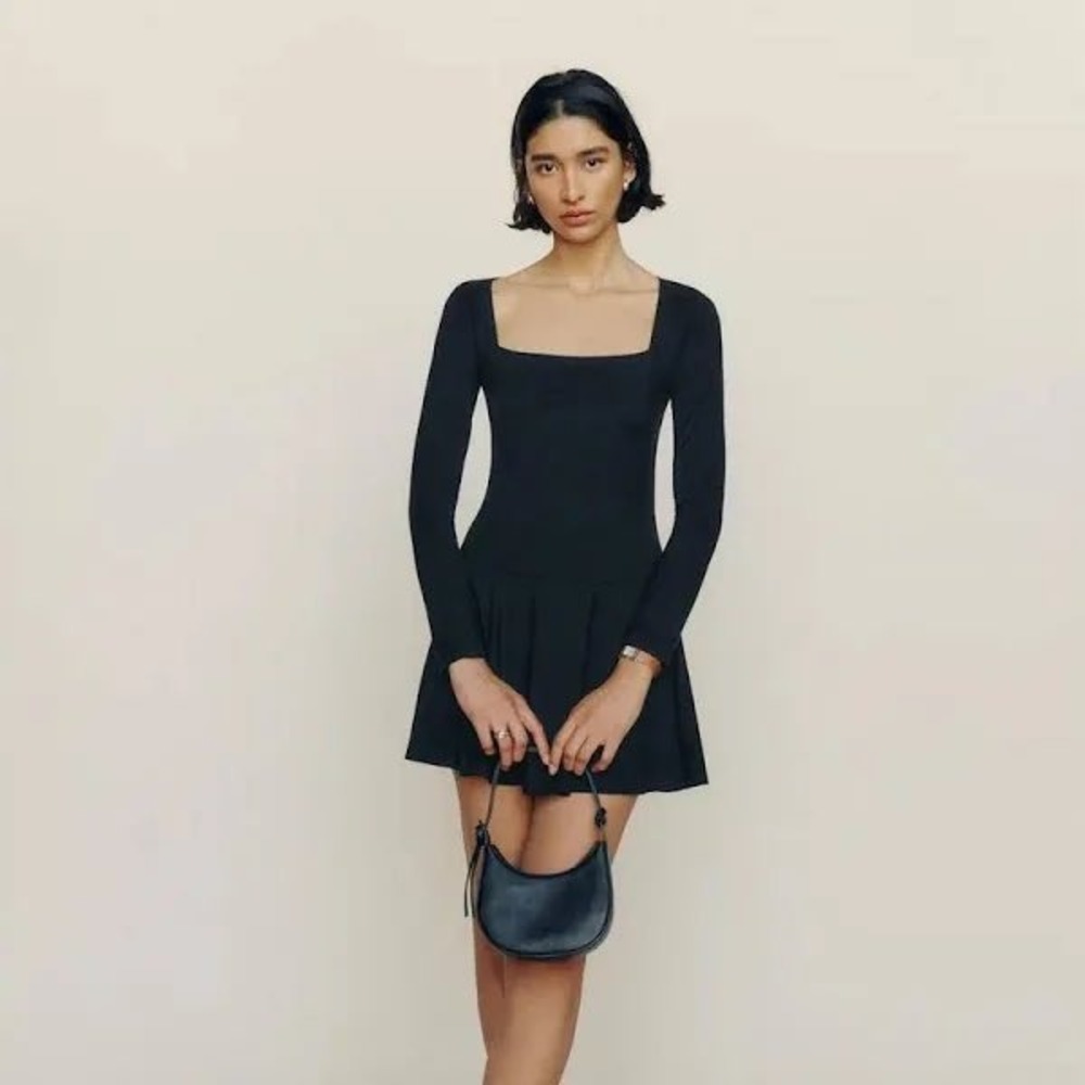 Reformation Coen Knit Mini Dress Black Medium